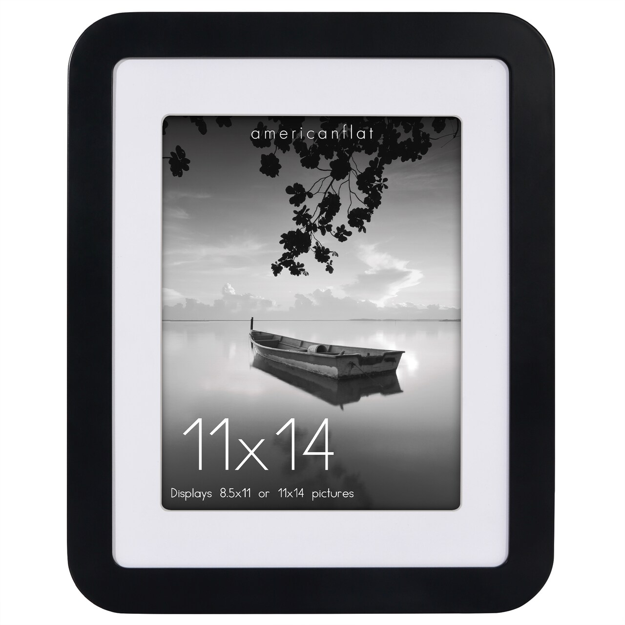 Americanflat Curved Corner Photo Frame with Mat - Picture Frame with Round Corners - Shatter Resistant Glass - Triangle Hanging Hardware - Includes Easel - Black